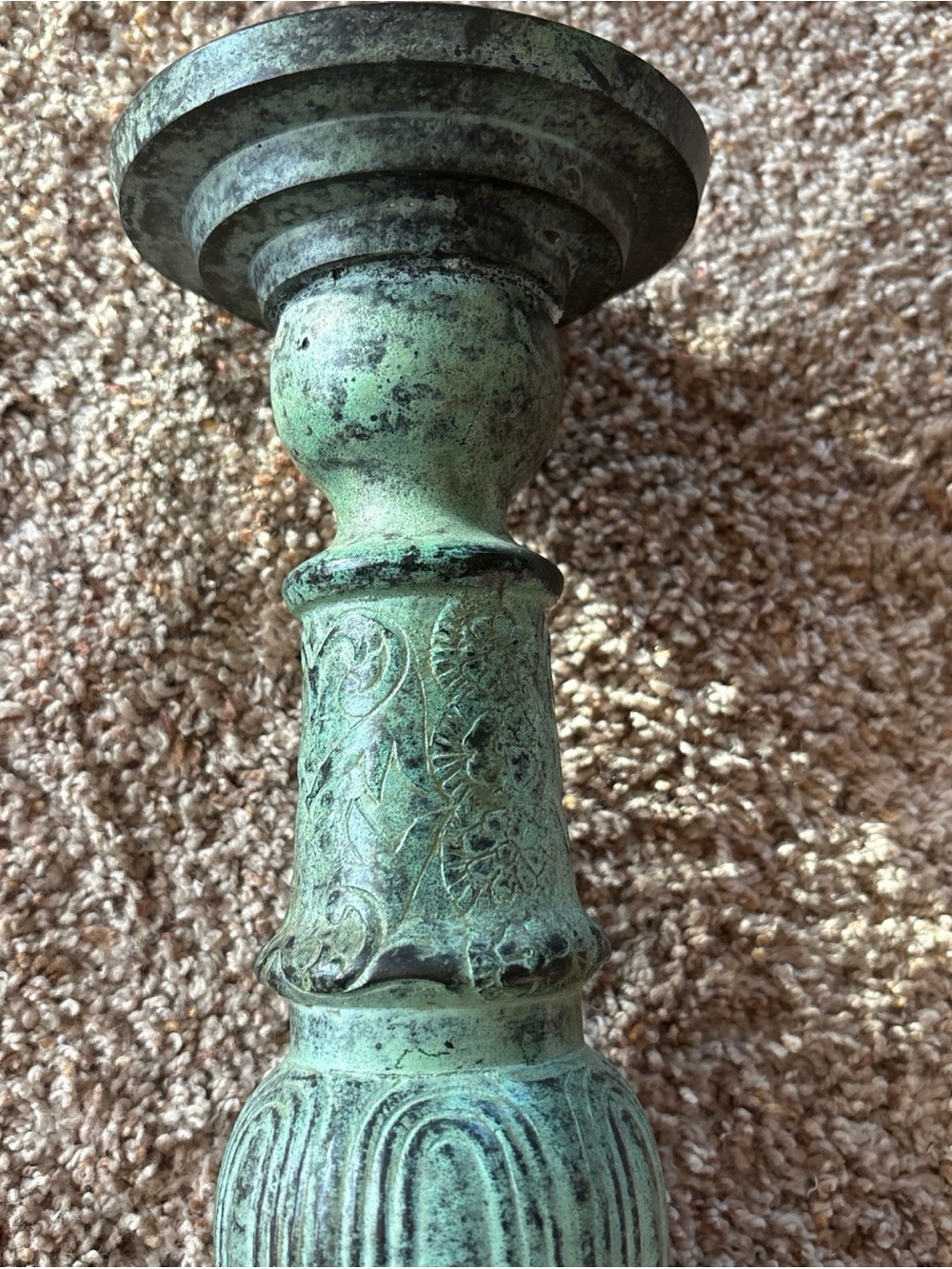 Antique-Style Green Patina Decorative Candlestick Brass - Picture 2 of 12